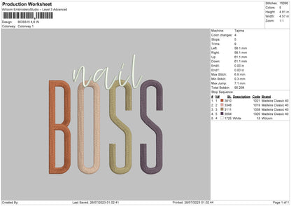 Boss N Embroidery File 6 sizes