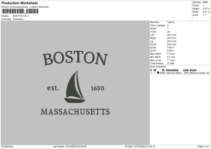 Boston Embroidery File 6 sizes