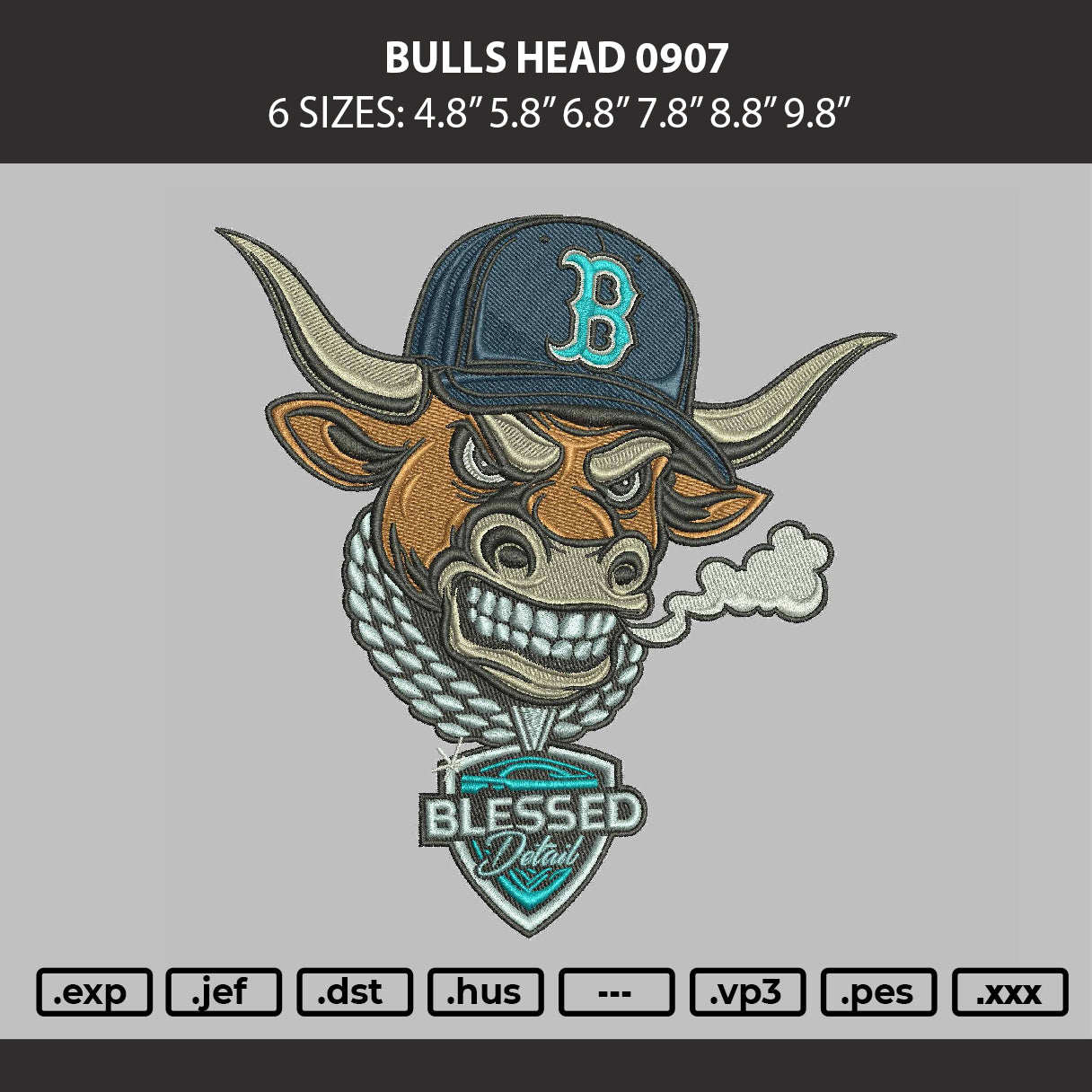 Bulls Head 0907 Embroidery Machine Design File 6 sizes