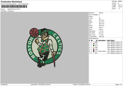 Boston C Embroidery File 6 Sizes
