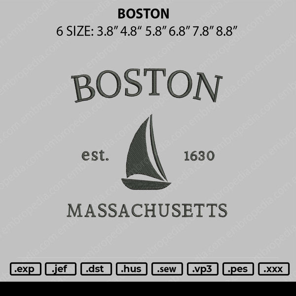 Boston Embroidery File 6 sizes