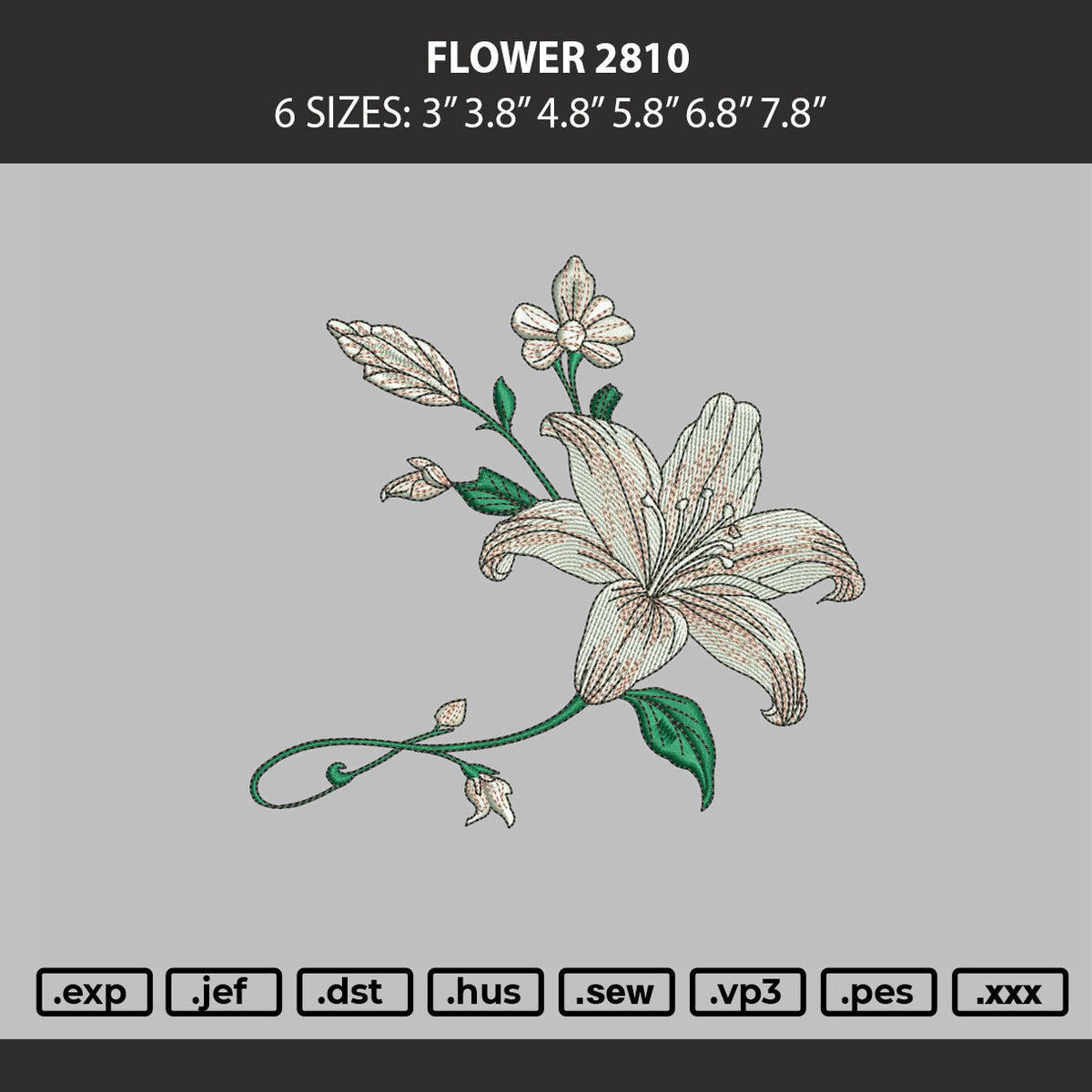 Flower 2810 Embroidery Machine Design File 6 sizes