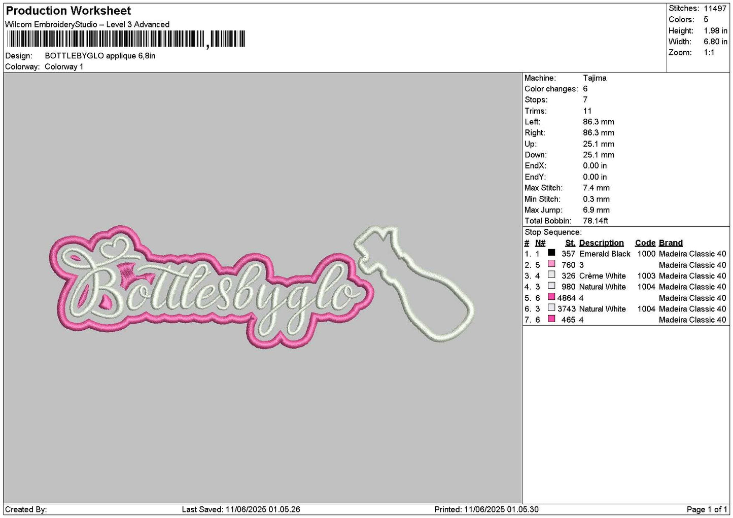Bottlestext Embroidery File 6 sizes