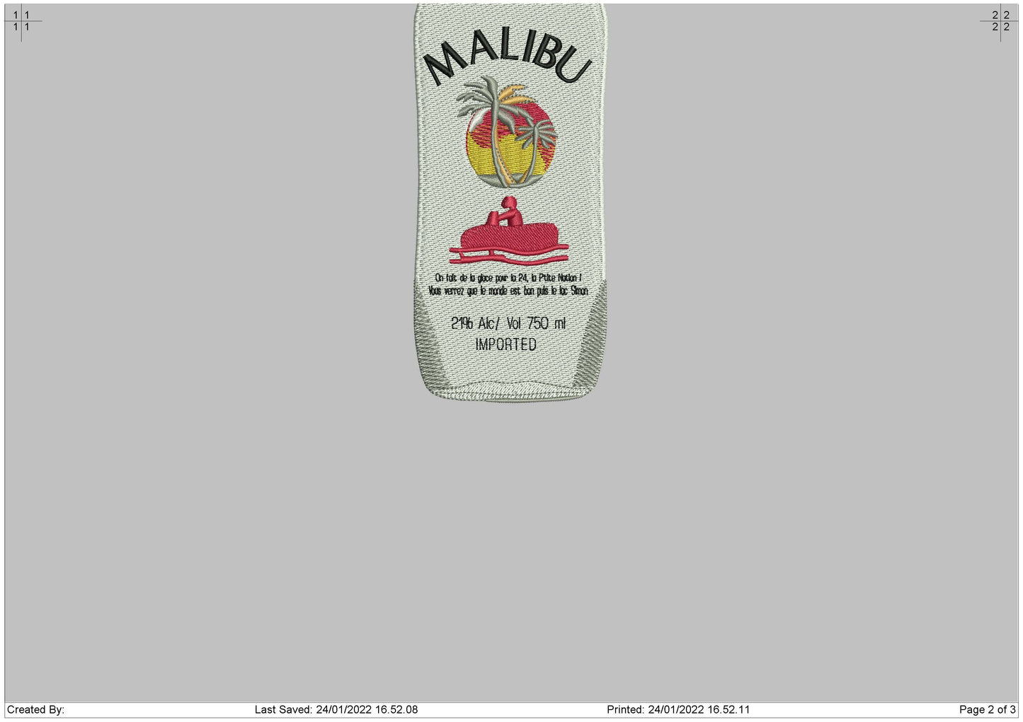 Bottle Malibu Embroidery File 5 size
