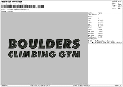 Boulders Climbing Gym Embroidery File 4 size
