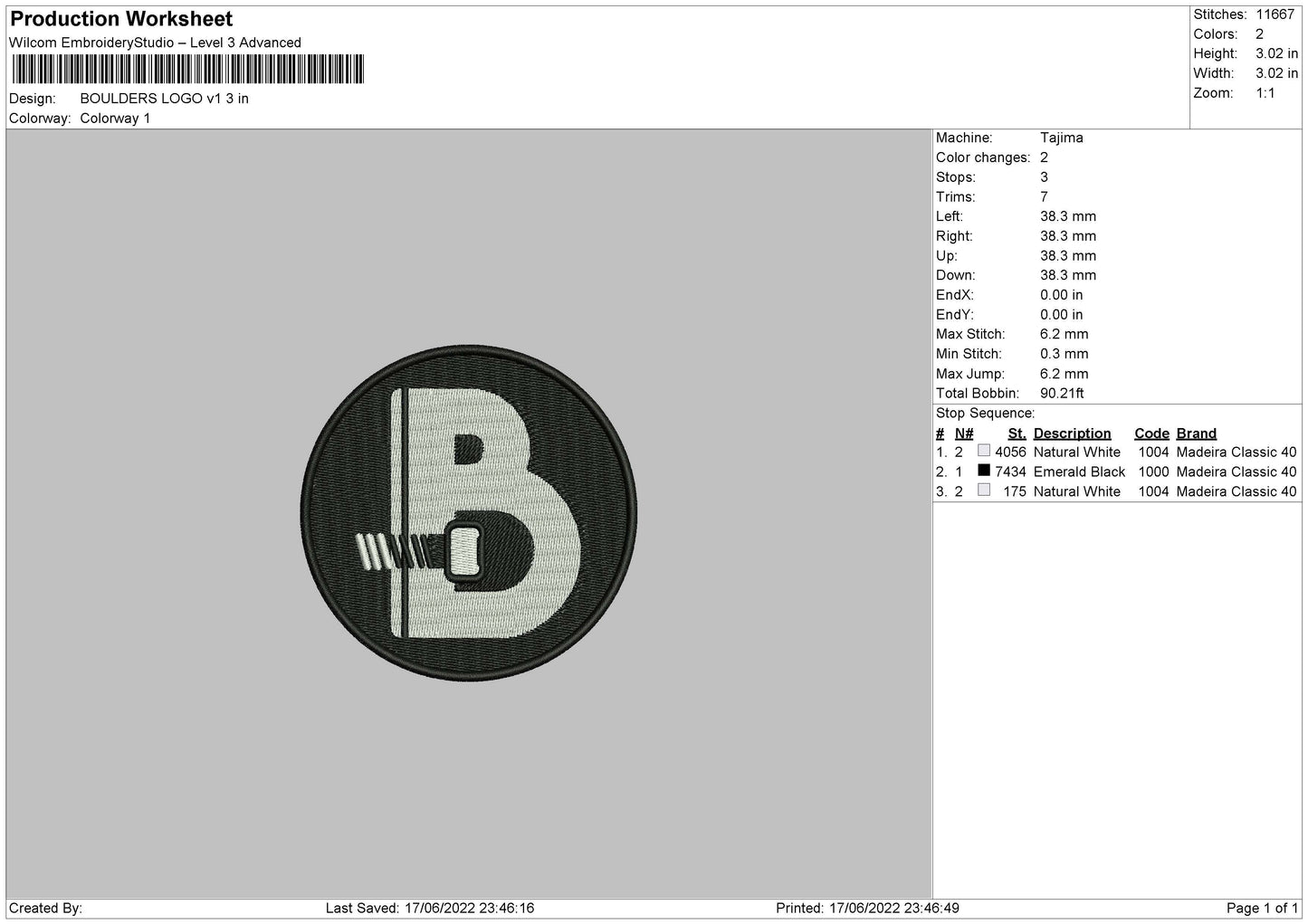 Boulders Logo V1 Embroidery File 4 size
