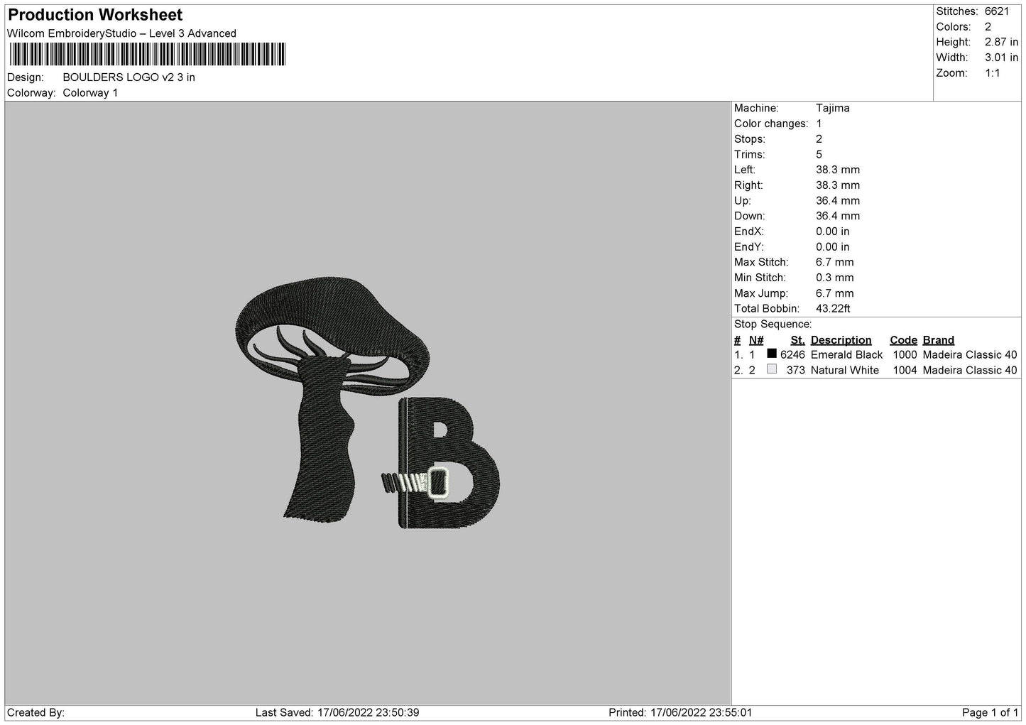 Boulders Logo V2 Embroidery File 4 size