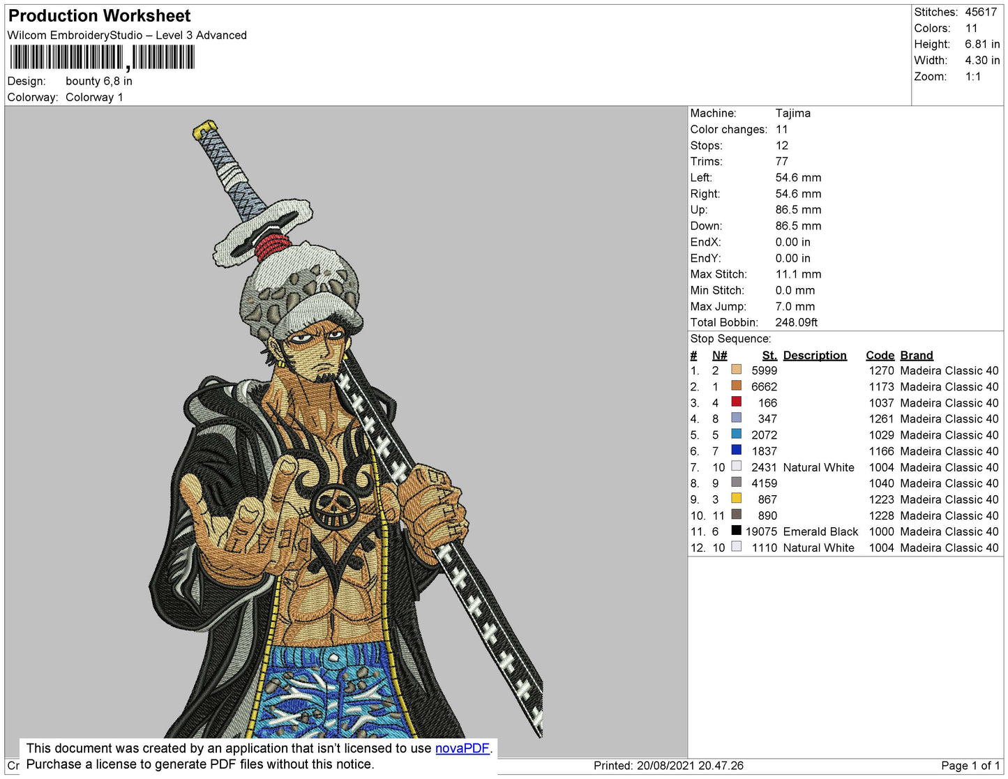 Bounty Embroidery File 4 size