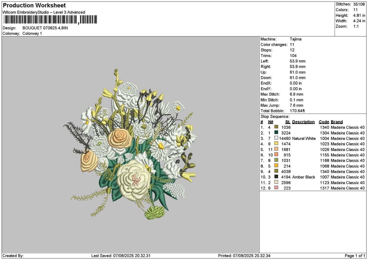 Bouquete 0708 Embroidery File 6 sizes