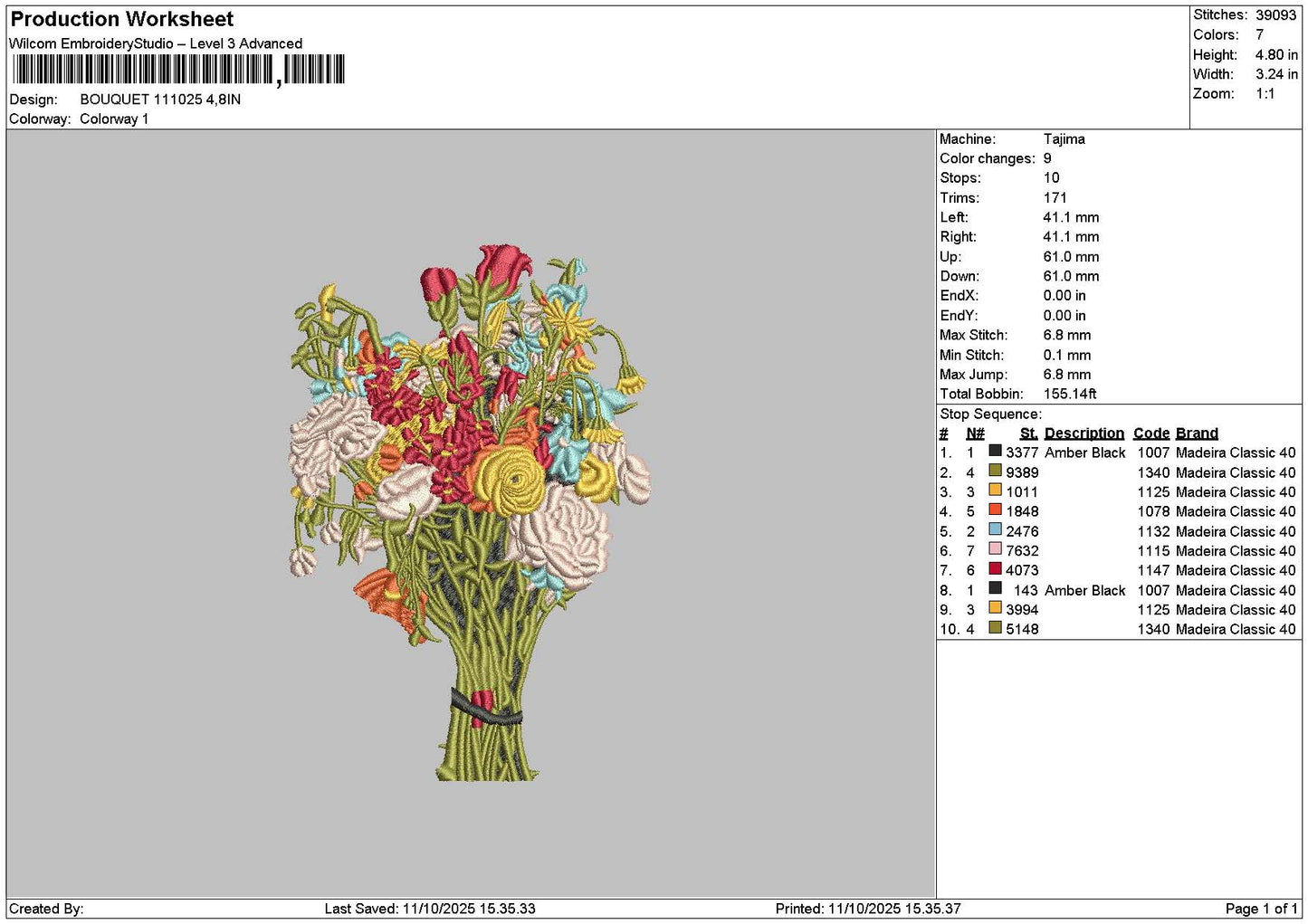 Bouquete 1110 Embroidery File 6 sizes