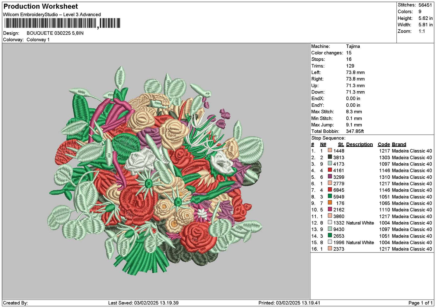 Bouquete 0302 Embroidery File 6 sizes