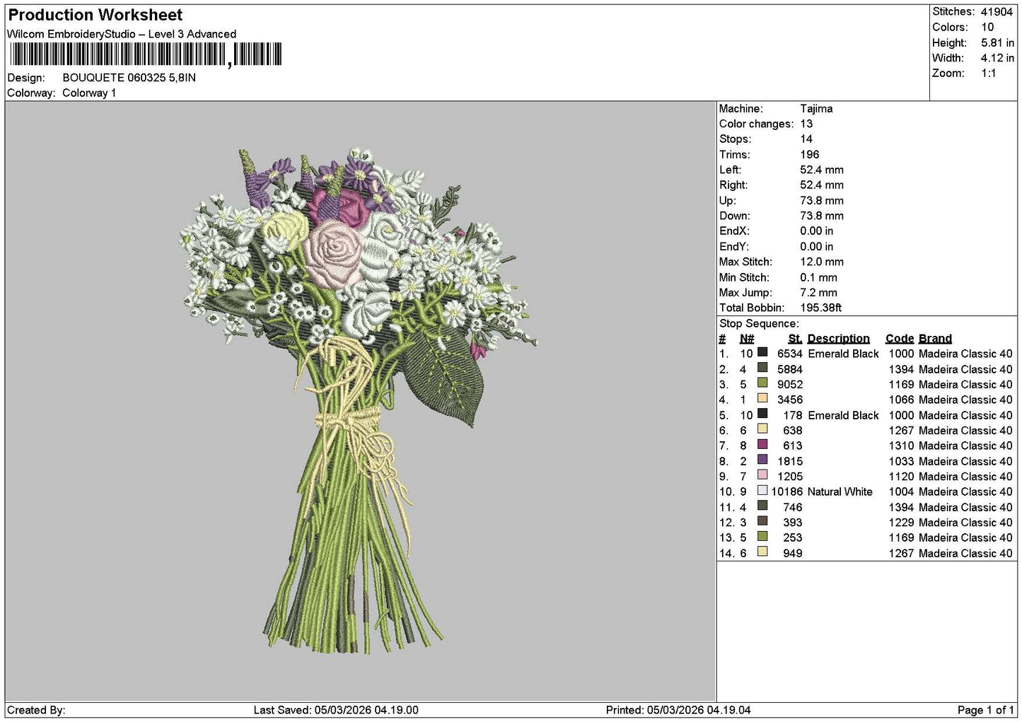 Bouquete 0602 Embroidery File 6 sizes
