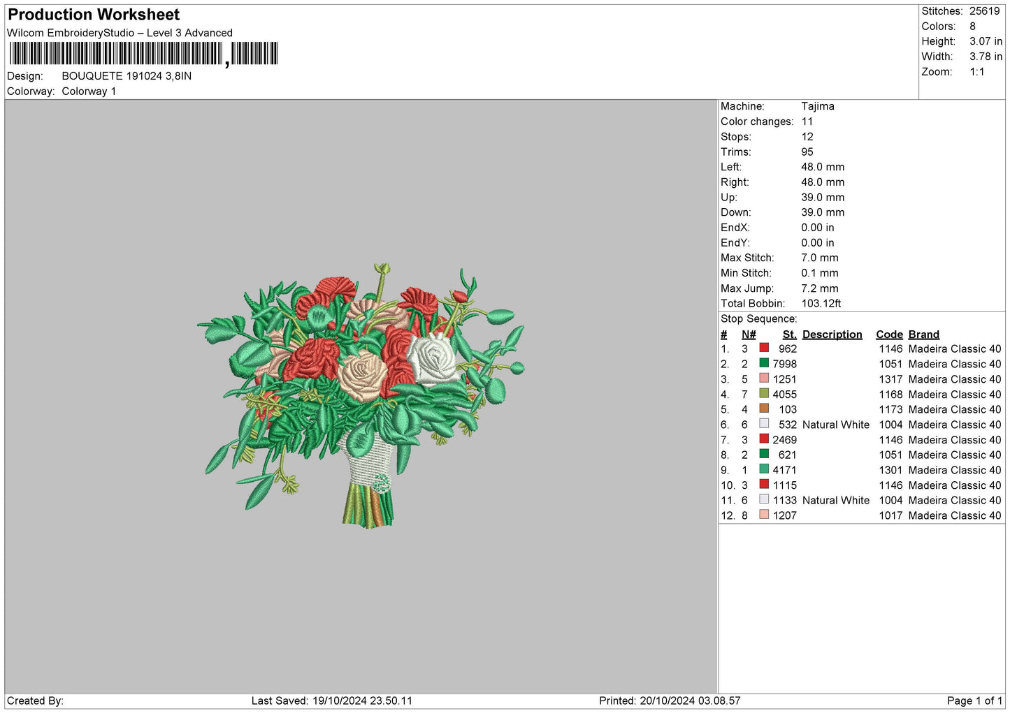 Bouquete 1910 Embroidery File 6 sizes