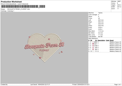Florist Love Embroidery File 6 sizes