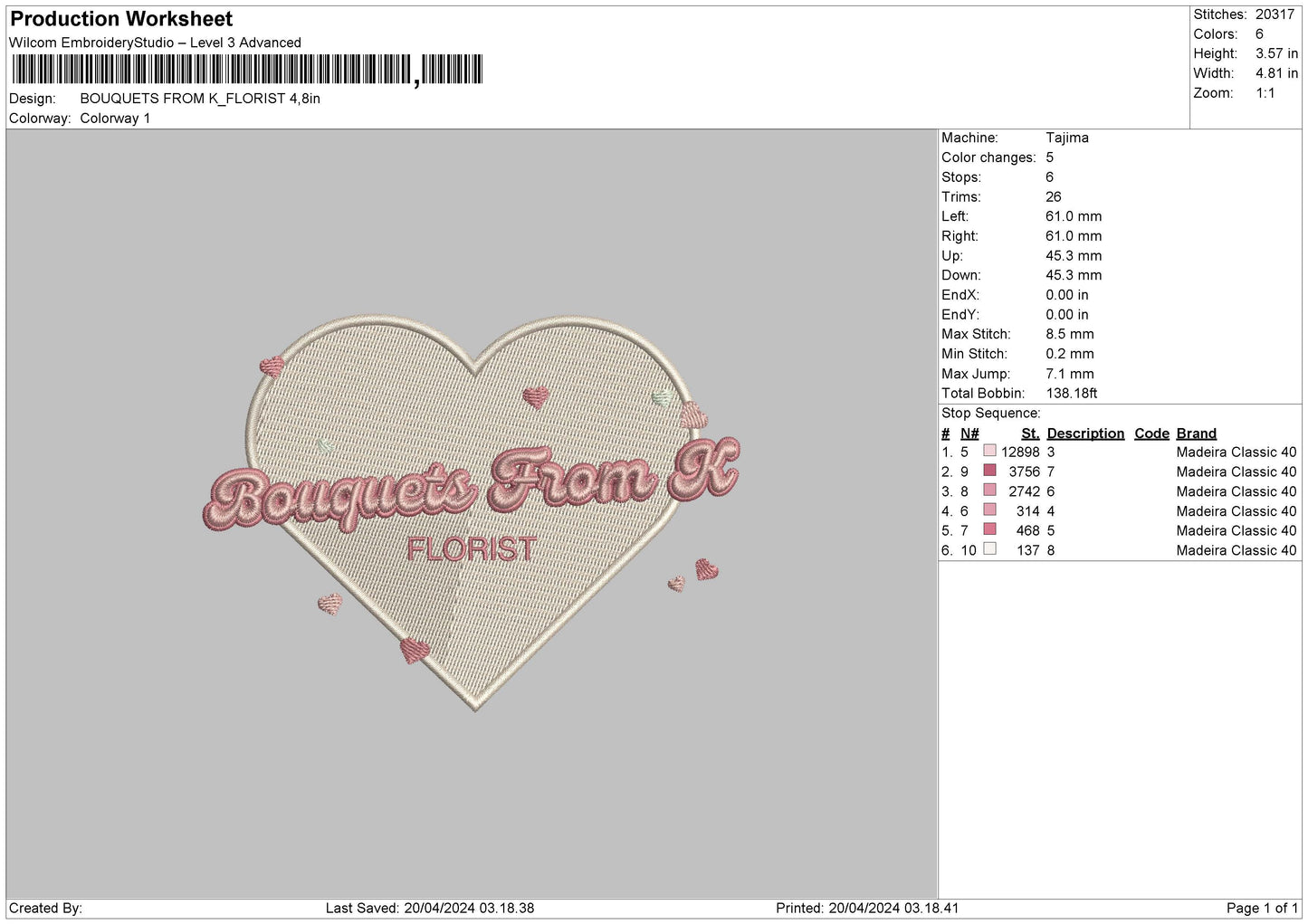 Florist Love Embroidery File 6 sizes