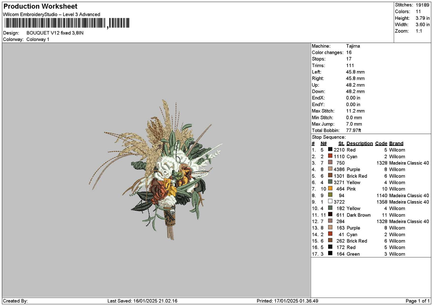 Bouquete V12 Embroidery File 6 sizes