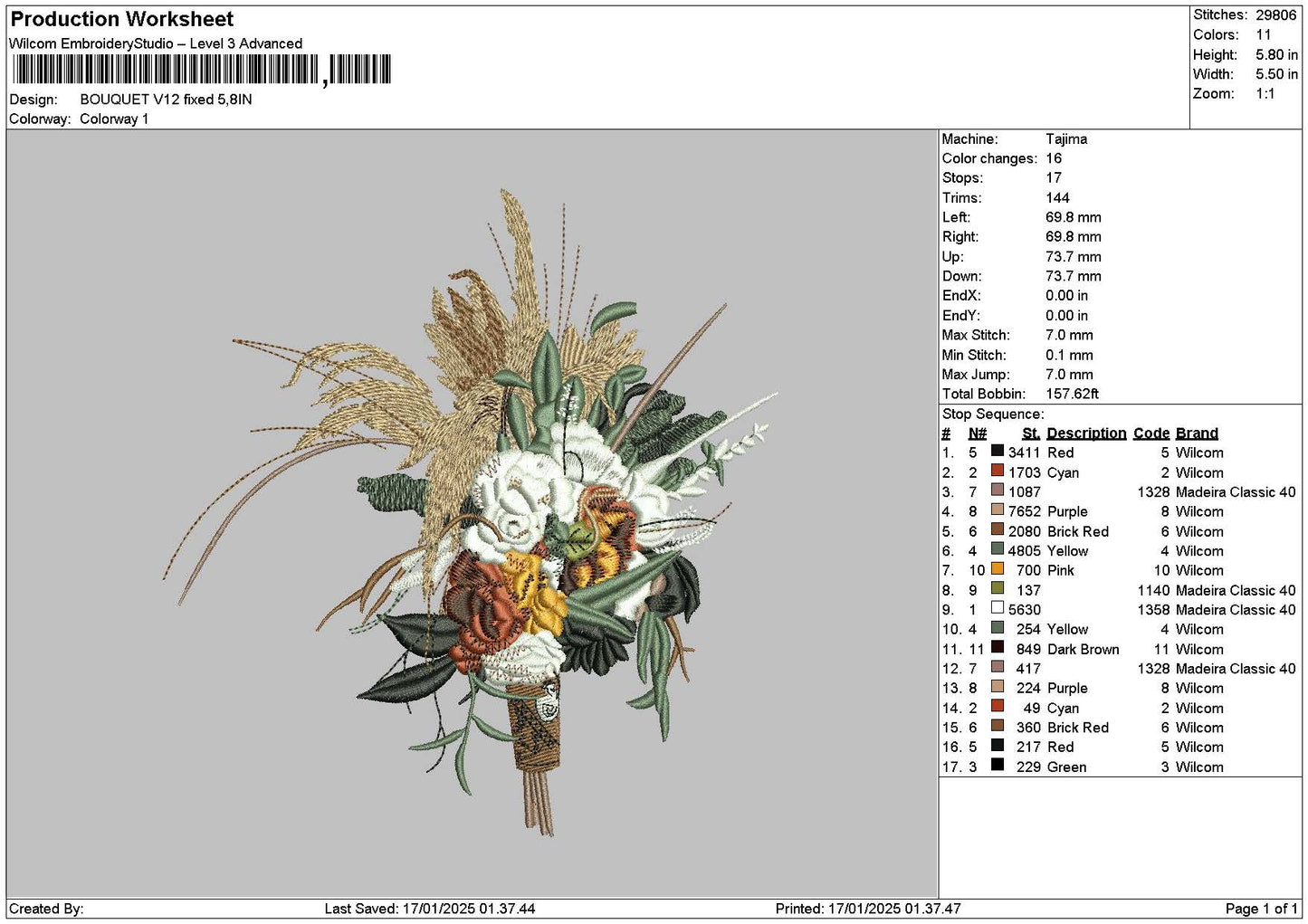 Bouquete V12 Embroidery File 6 sizes