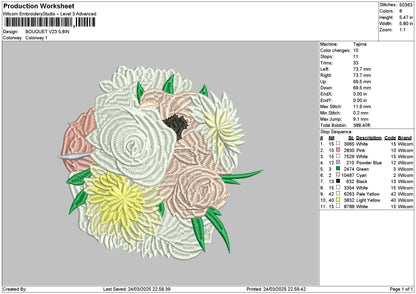 Bouquete V023 Embroidery File 6 sizes