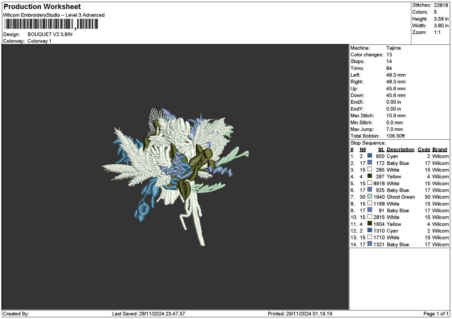 Bouquete 2911 Embroidery File 6 sizes