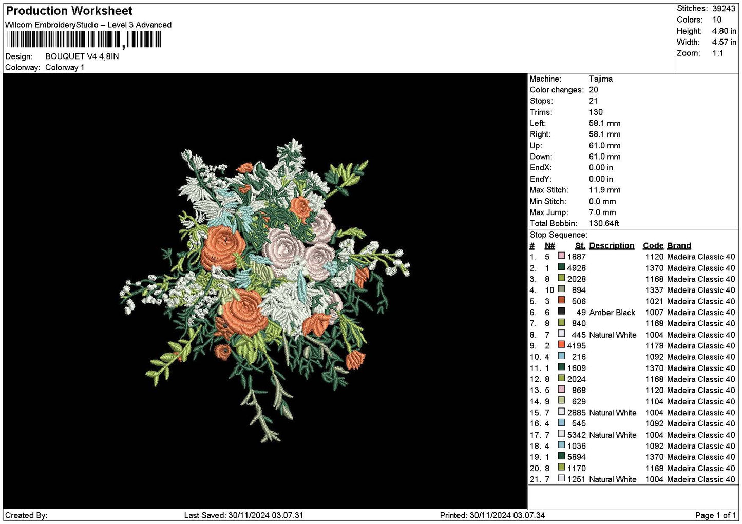 Bouquete 3011b Embroidery File 6 sizes