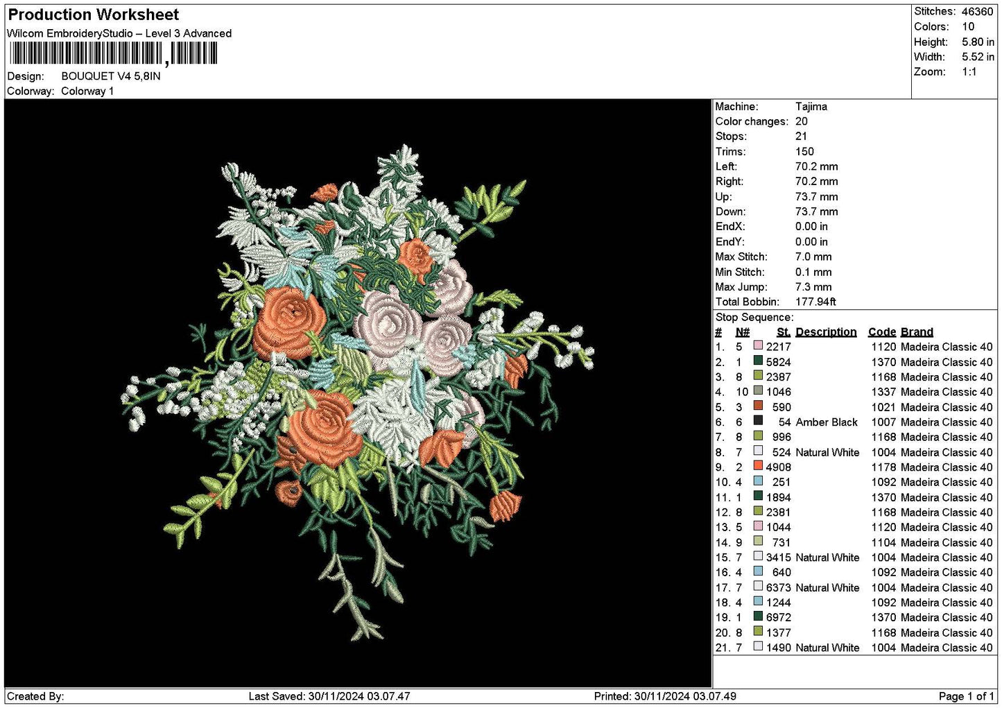 Bouquete 3011b Embroidery File 6 sizes