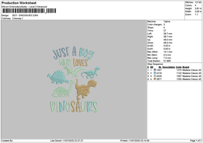Boy Dino Embroidery File 6 sizes