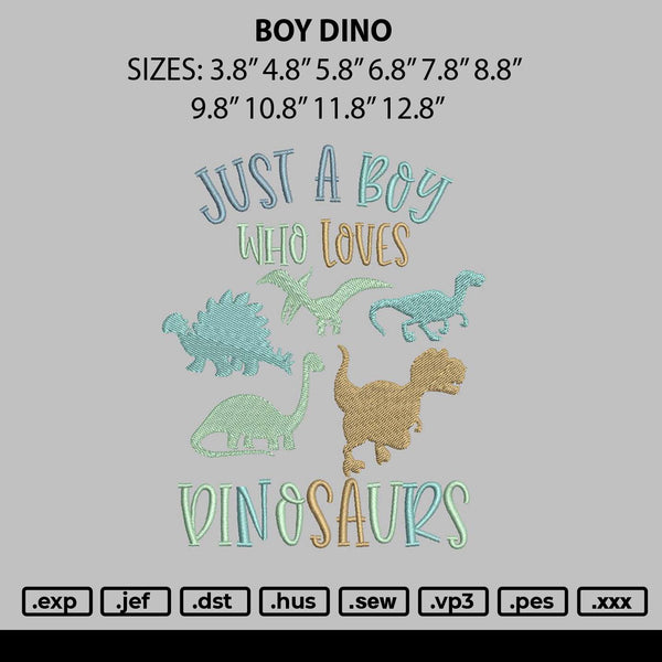 Boy Dino Embroidery File 6 sizes