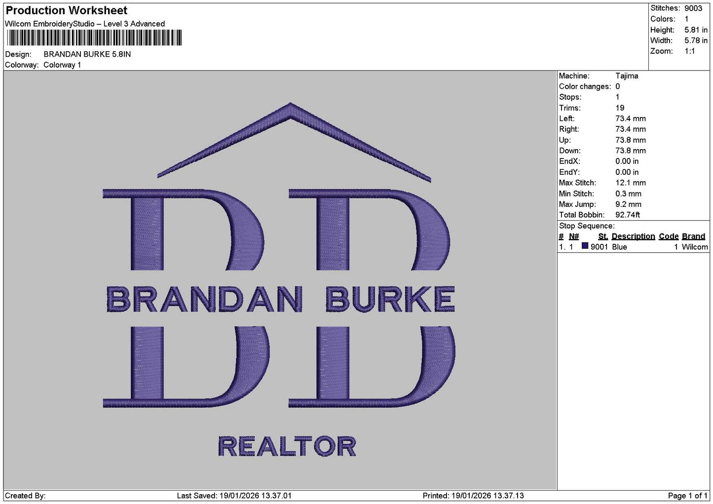 Brandantext Embroidery File 6 sizes
