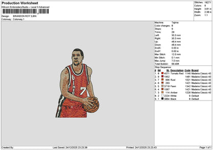 Player Brandon Embroidery File 6 sizes
