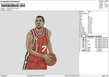 Player Brandon Embroidery File 6 sizes