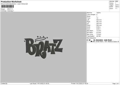 Bratz Txt Embroidery File 6 sizes