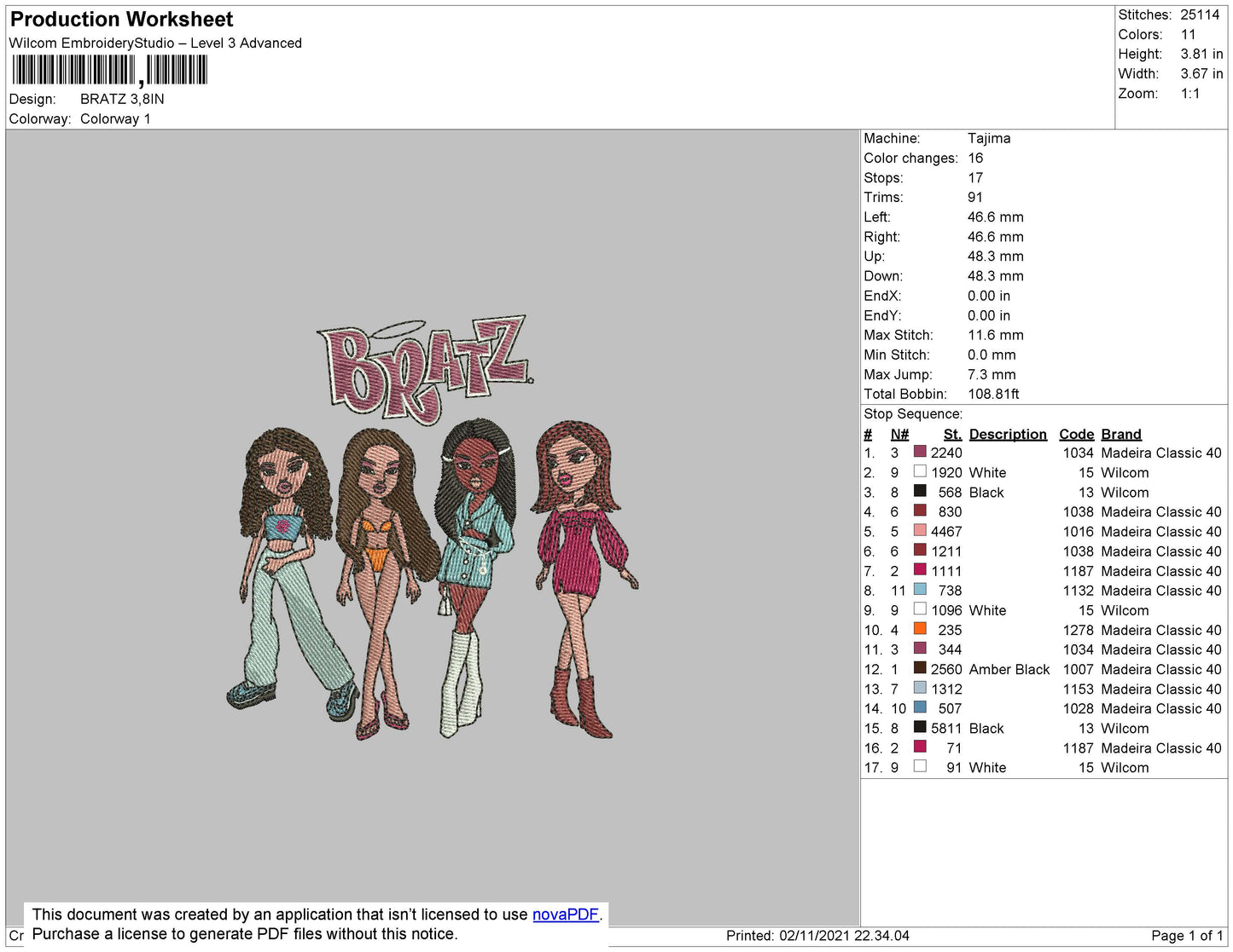 Bratz Embroidery Machine Design File 4 size