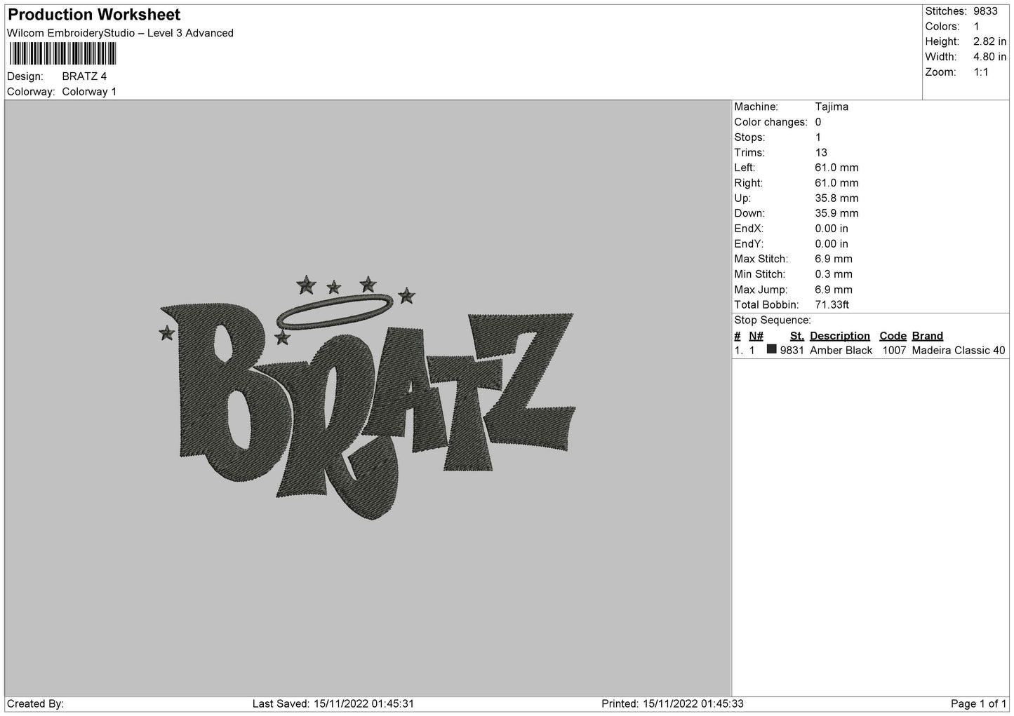 Bratz Txt Embroidery File 6 sizes