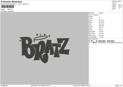 Bratz Txt Embroidery File 6 sizes