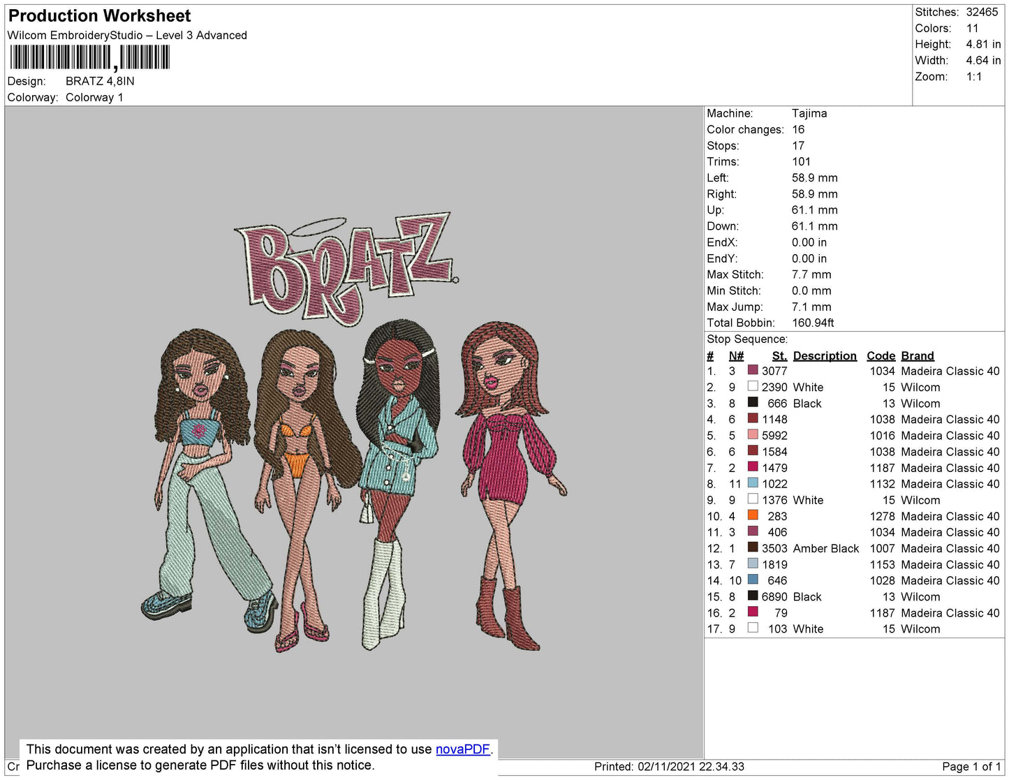 Bratz Embroidery Machine Design File 4 size