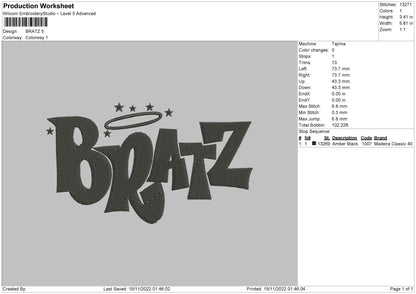 Bratz Txt Embroidery File 6 sizes