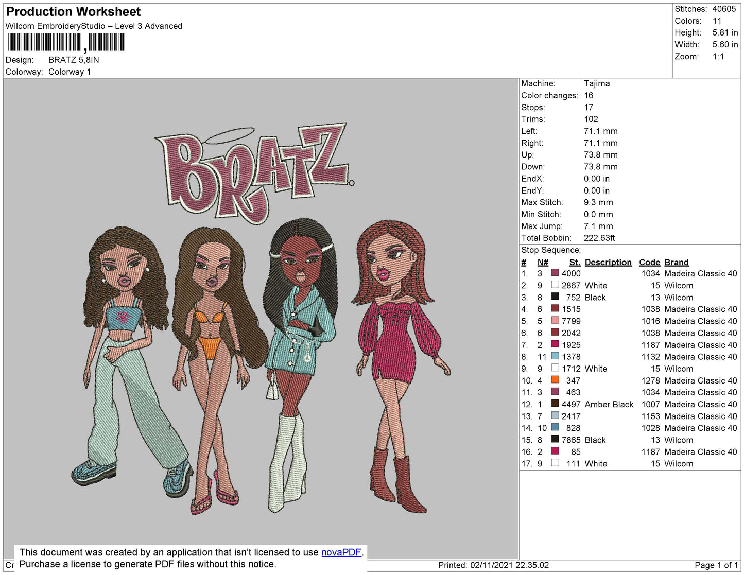 Bratz Embroidery Machine Design File 4 size