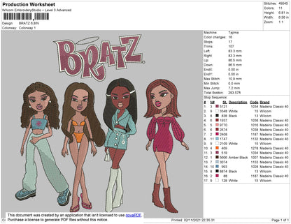 Bratz Embroidery Machine Design File 4 size