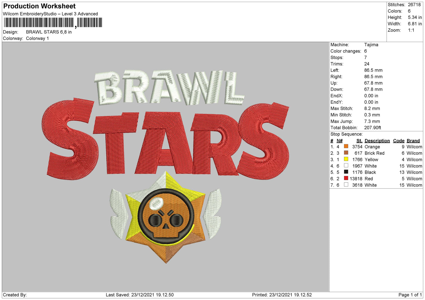 Brawl Stars Embroidery Machine Design File 4 size