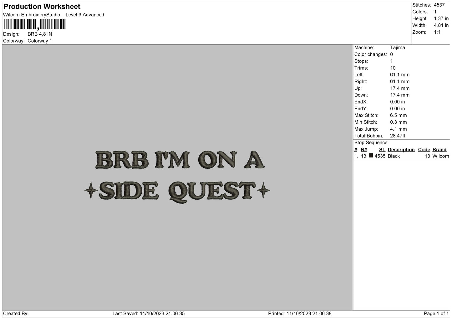Brb Embroidery Machine Design File 6 sizes
