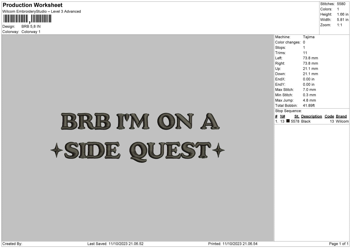 Brb Embroidery Machine Design File 6 sizes