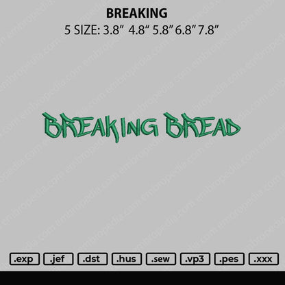 Breaking Embroidery File 5 sizes