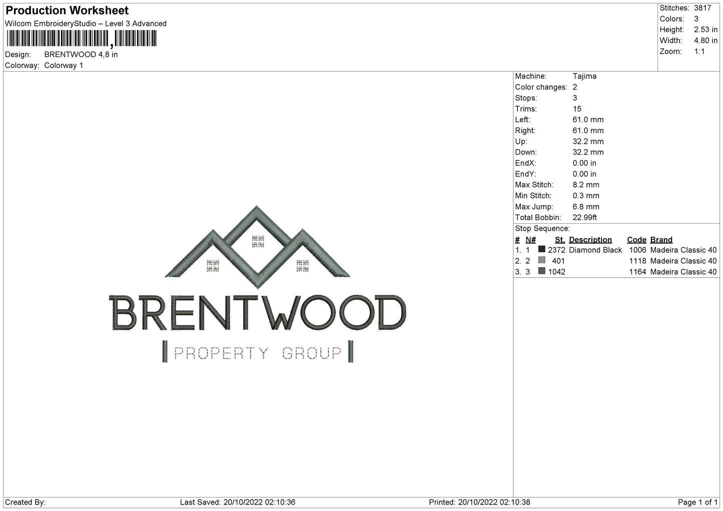 Brentwood Embroidery File 6 sizes