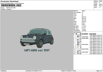 Brian Car Embroidery File 6 sizes