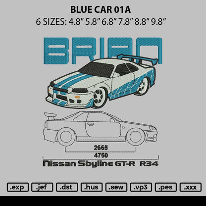 Blue Car 01a Embroidery File 6 sizes