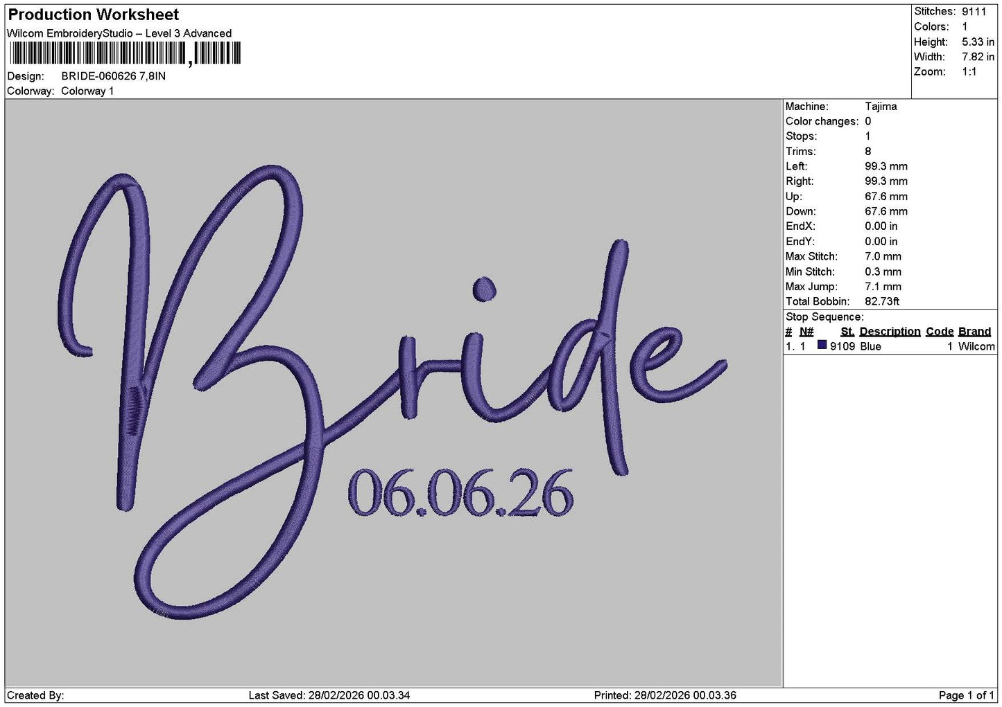 Bride 0606 Embroidery File 6 sizes