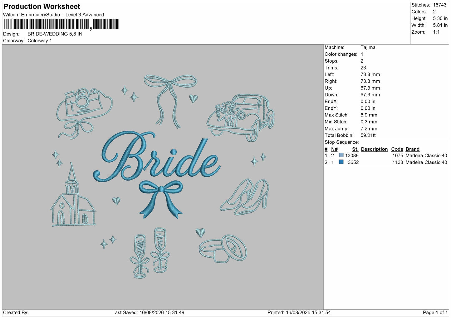 Bride text 1608 Embroidery Machine Design File 6 sizes