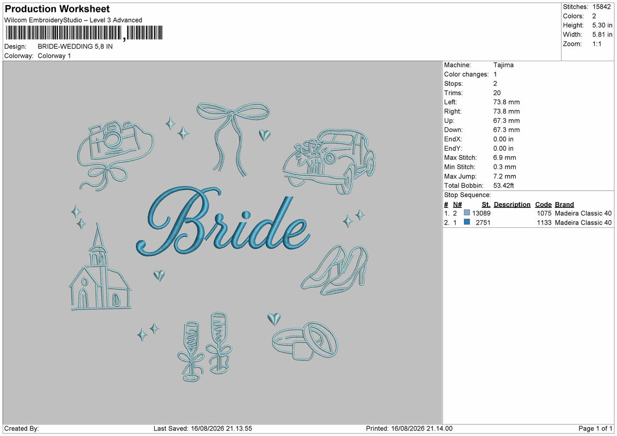 Bride text 1608 Embroidery Machine Design File 6 sizes