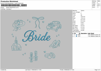 Bride text 1608 Embroidery Machine Design File 6 sizes