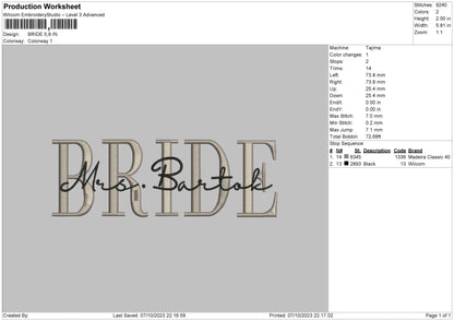 Bride Embroidery Machine Design File 6 sizes